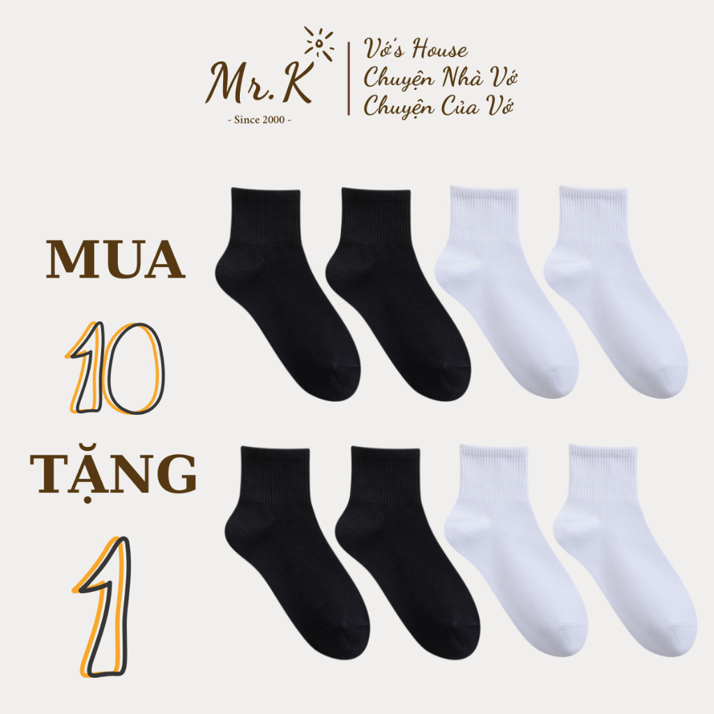 10 Đôi Tất Cotton Nam Nữ – Cổ Ngắn Trung Cao Đủ Mẫu – Tặng 1 Đôi Cùng Loại
