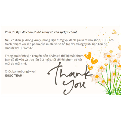 Thẻ cảm ơn mua hàng IDIGO