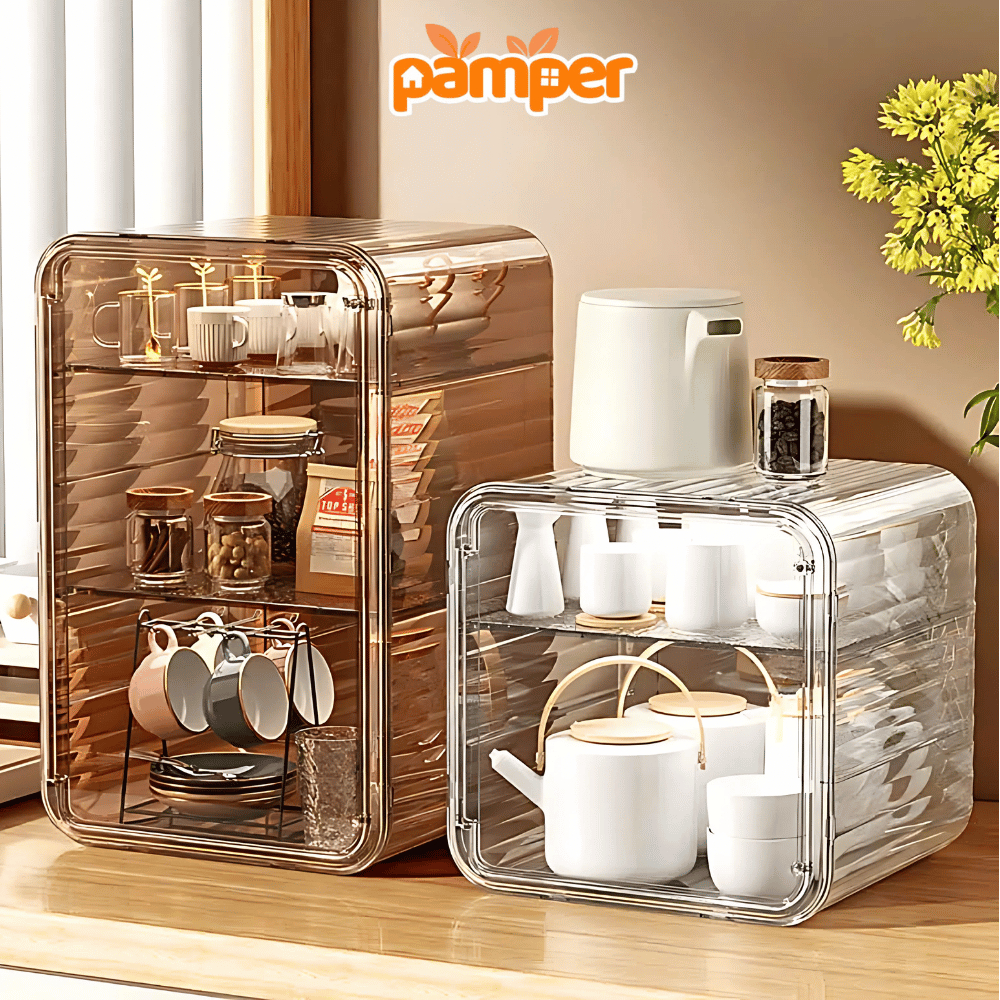 Tủ Đựng Bình Sữa, Ly Cốc PAMPER Trong Suốt Chống Bụi, Tủ Trưng Bày Đa Năng, Kệ Đựng Mỹ Phẩm Để Bàn