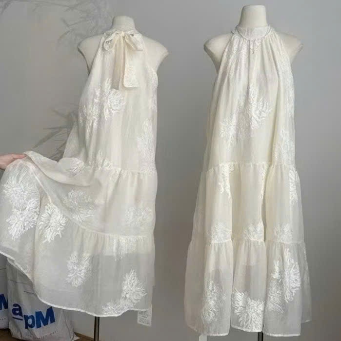 Đầm maxi đi biển chất vải voan thêu hoa, váy maxi dáng dài tiểu thư V235 SUTANO | BigBuy360 - bigbuy360.vn