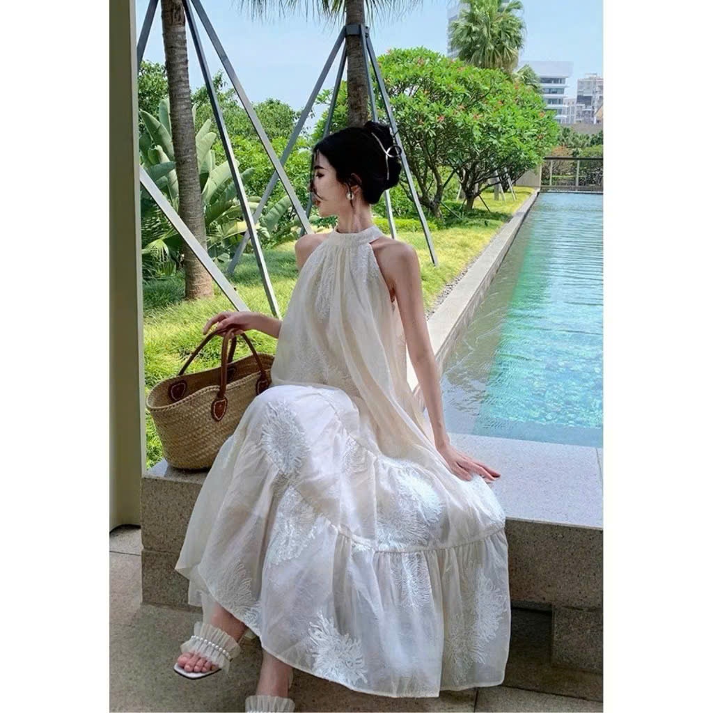 Đầm maxi đi biển chất vải voan thêu hoa, váy maxi dáng dài tiểu thư V235 SUTANO | BigBuy360 - bigbuy360.vn