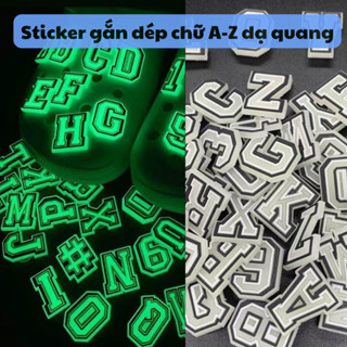 Sticker 2D Charm gắn dép sục mẫu T chữ cái từ A-Z Nút Dạ Quang