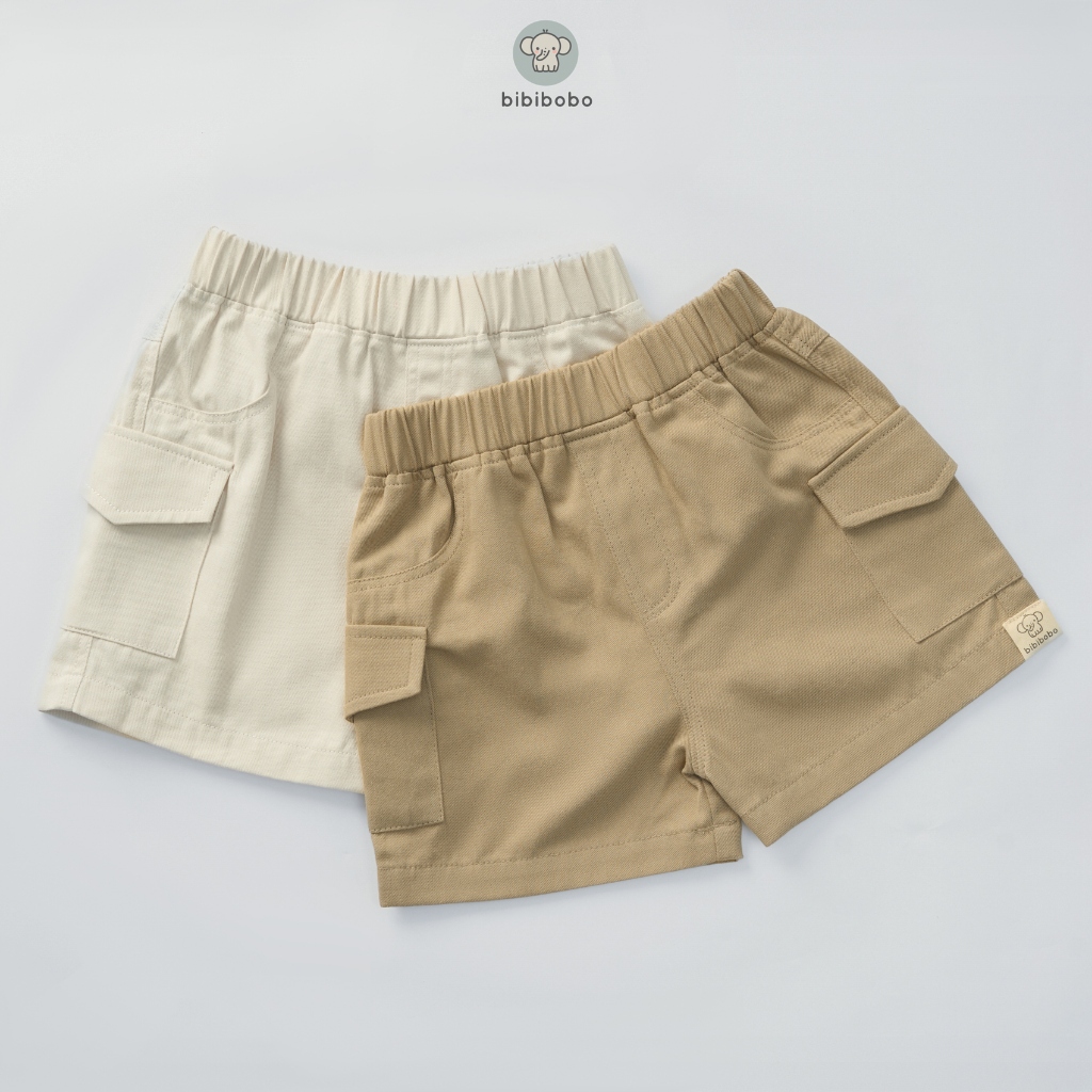 Quần short kaki cotton phối nắp túi cạp chun mềm mại cho bé - Bibibobo - QS02