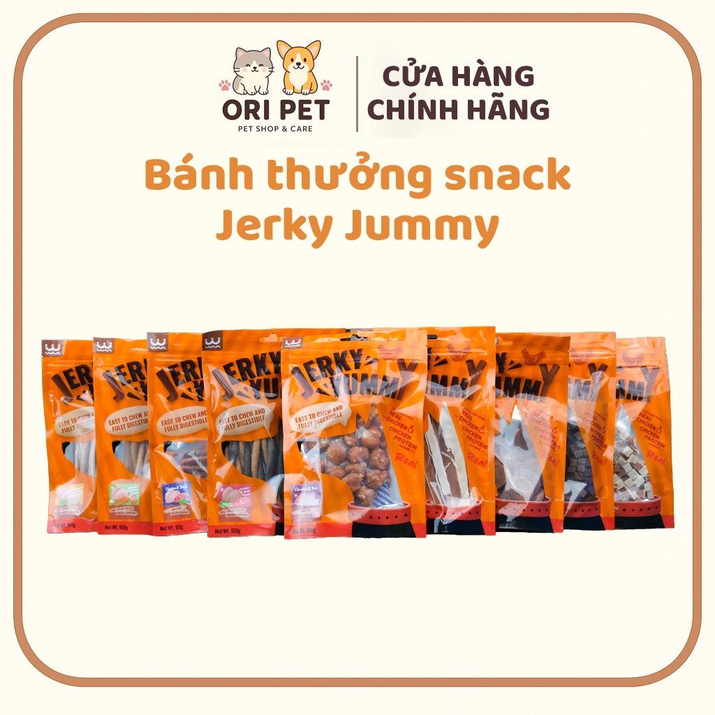 Bánh thưởng snack cho chó Jerky Jummy thơm ngon nhiều vị 100g