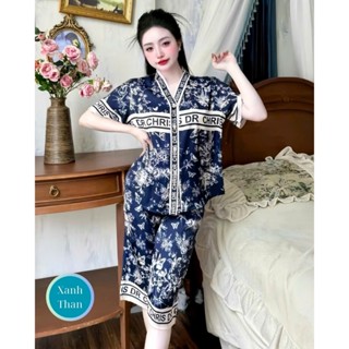 Bộ Pijama Tay Cộc Quần Lửng Cổ Y Chất Liệu Lụa Latin Xavia P17