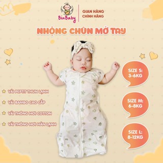 Nhộng chũn thông hơi cho bé, nhộng chũn cho bé mở tay Binbaby vải thông hơi, peptit,giúp bé ngủ ngon