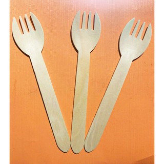 (100 cái) Dĩa gỗ tròn/ Nĩa gỗ tròn 2in1 Dùng 1 Lần 16cm (SPORK) thay thế thìa, dĩa gỗ
