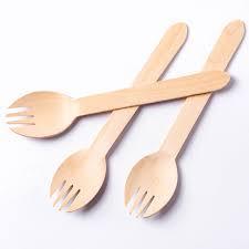 (100 cái) Dĩa gỗ tròn/ Nĩa gỗ tròn 2in1 Dùng 1 Lần 16cm (SPORK) thay thế thìa, dĩa gỗ