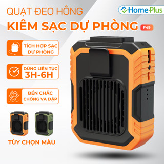 Quạt Tích Điện Kiêm Sạc Dự Phòng 6000mAh Đeo Thắt Lưng, Đeo Cổ, Cầm Tay, Để Bàn Với 3 Mức Gió, Cổng Sạc Type C Tiện Dụng