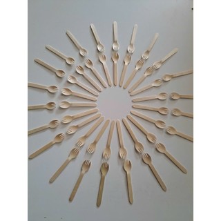 (100 cái) Dĩa gỗ tròn/ Nĩa gỗ tròn 2in1 Dùng 1 Lần 16cm (SPORK) thay thế thìa, dĩa gỗ