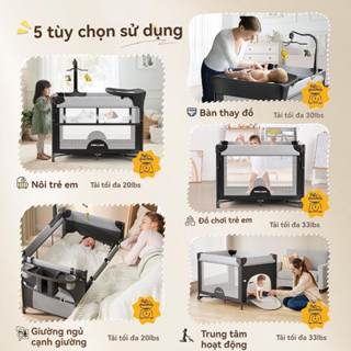 Nôi cho bé gấp gọn Nôi gấp có thể nâng lên và ghép thành giường lớn, giường chơi đa năng có thể di chuyển và di động