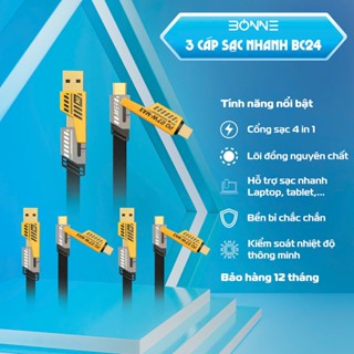 COMBO 3 Cáp sạc nhanh BONNE BC24, cáp sạc nhanh điện thoại 4 in 1 by Bonne Technologique, sạc chống gẫy chính hãng