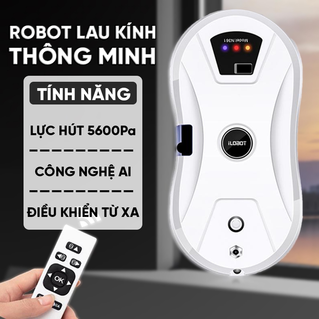 Robot Lau Kính Tự Động, Máy Lau Kính Phun Nước, Lực Hút 5600PA Phù Hợp Với Nhiều Loại Bề Mặt Kính