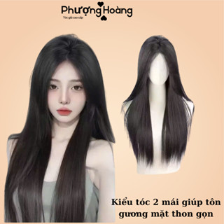 Tóc giả nguyên đầu thẳng 2 mái - tơ cao cấp- tặng kèm lưới, 2061