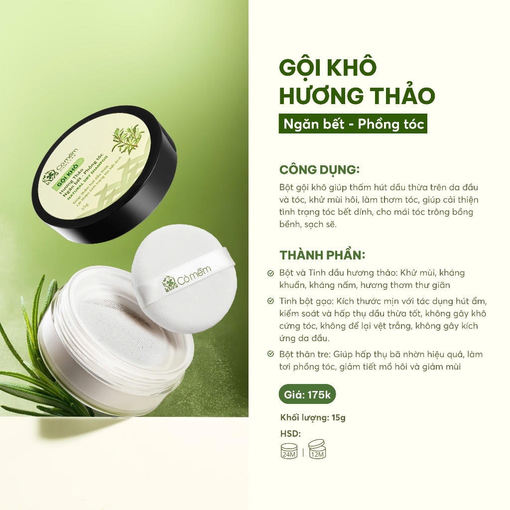 Combo 2 Bột Gội Khô Hương Thảo Sạch Dầu Ngăn Bết Phồng Tóc Tức Thì Cho Mái Tóc Thơm Sạch Bồng Bềnh Tới 24h Cỏ Mềm