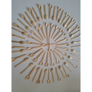 (100 cái) Dĩa gỗ tròn/ Nĩa gỗ tròn 2in1 Dùng 1 Lần 16cm (SPORK) thay thế thìa, dĩa gỗ