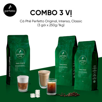 Combo 3 Vị Cà Phê Perfetto Classic, Original, Intenso (3 gói x 250g/1kg) | Cà Phê Rang Mộc