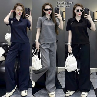 Set Bộ Dài Thun Tăm Bigsize Áo Cổ Bẻ Form Rộng Thêu Hình Che Giấu Bụng Hot Hit Nữ Chuppy Cao Cấp Xinh Đẹp Sang 40-95kg