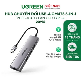 Bộ Hub UGREEN 20915 chia USB 3.0 ra 3 cổng USB 3.0 + Lan Gigabit 1000Mbps - Hàng chính hãng 