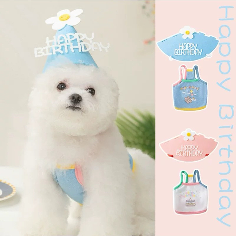 Set áo 2 dây kèm mũ đi picnic, đi dạo cho thú cưng