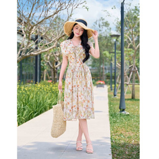 Đầm thiết kế vai trùm cổ V đan dây cách điệu chất tơ YOONA - EHK9X458