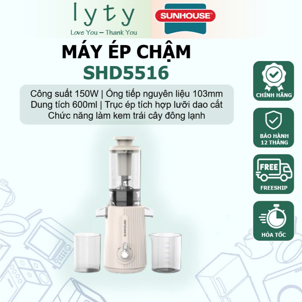 Máy ép chậm đa năng Sunhouse SHD5516 Chính hãng bảo hành 12 tháng Toàn Quốc