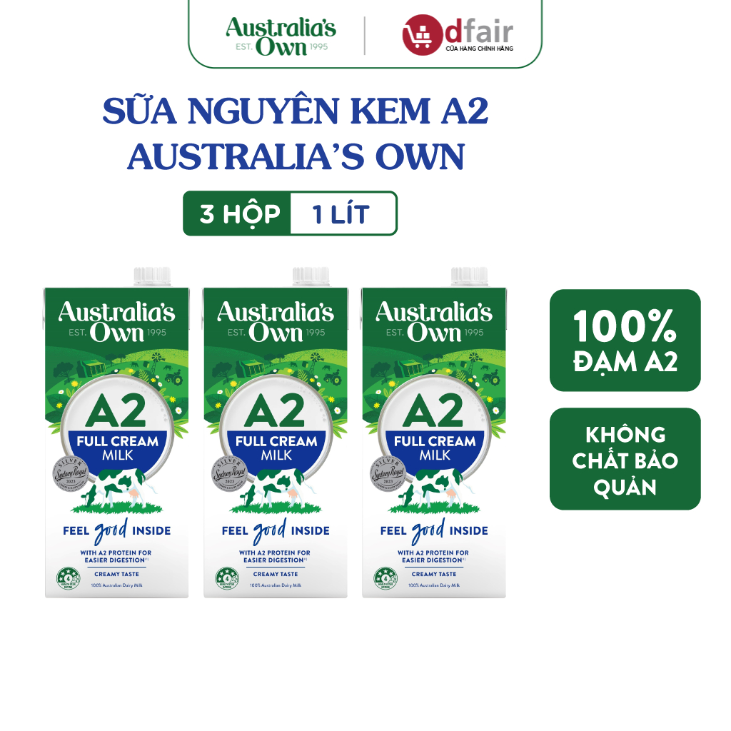 Combo 3 Sữa tươi tiệt trùng Australia's Own A2 1L