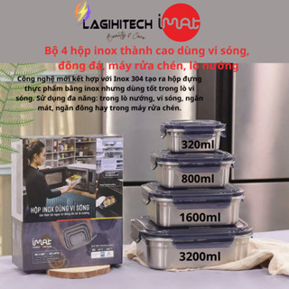 Bộ 4 hộp cao inox 304 iMAT dùng được vi sóng, đông đá, máy rửa chén, lò nướng - (BH 3 năm) Hàng Chính Hãng