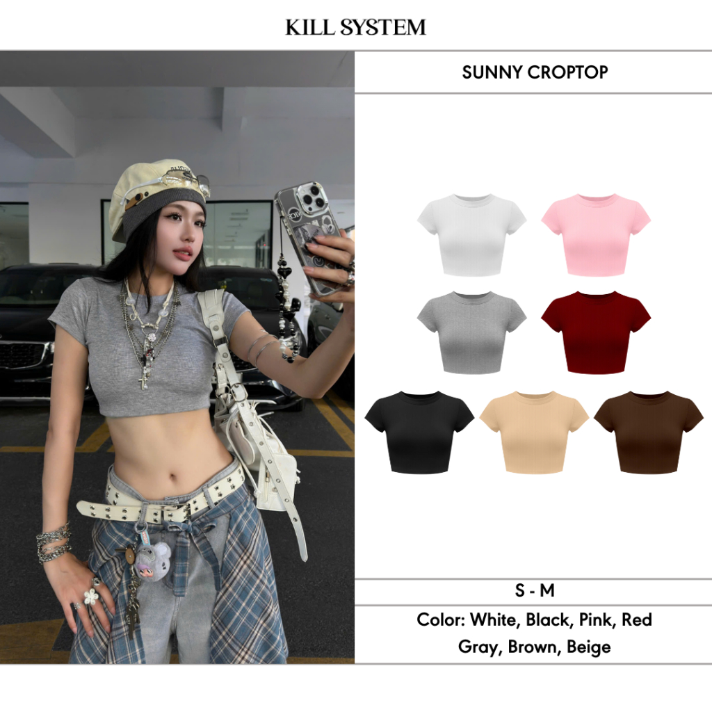 Áo croptop mỏng trơn ôm body chất tăm cotton SUNNII - 𝐊𝐈𝐋𝐋 𝐒𝐘𝐒𝐓𝐄𝐌 | BigBuy360 - bigbuy360.vn