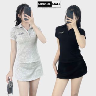 Set Áo Cộc Tay Cổ Polo Thêu Chữ Chất Umi Mềm Mịn BigSize Misoul Mall, Bộ Polo Kèm Chân Váy Nữ Tập Picleball 410