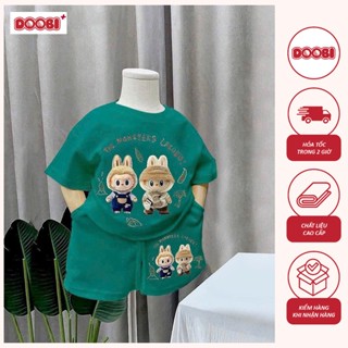 Bộ đồ bé trai chất liệu thun cotton co giãn 4c in 2 LABUBU chữ tròn hiệu DOOBI cho bé từ 10-63kg DB52