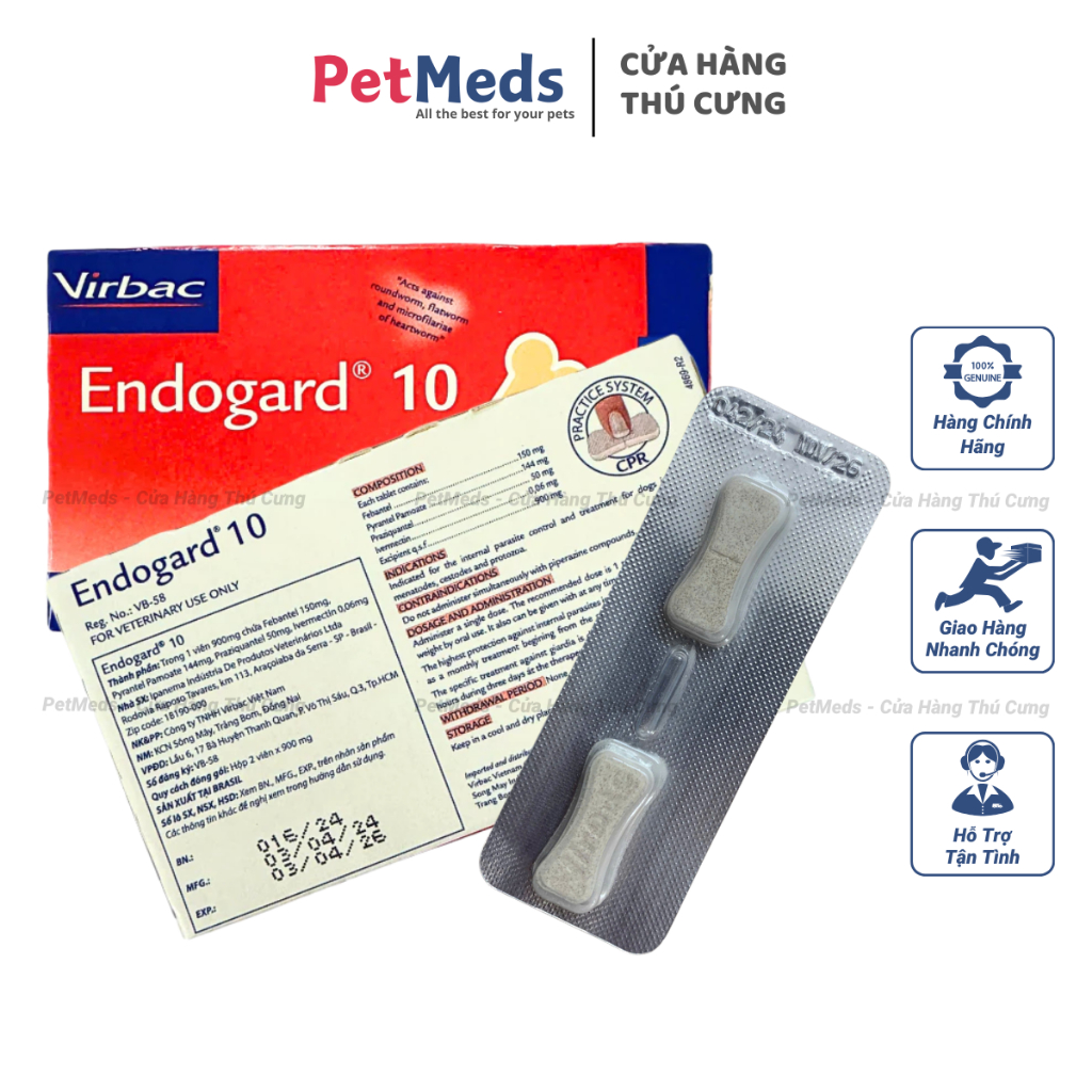 Endogard 10 Tẩy Giun Sán và Ngăn Ngừa Giun Tim Cho Chó - Hộp 2 Viên
