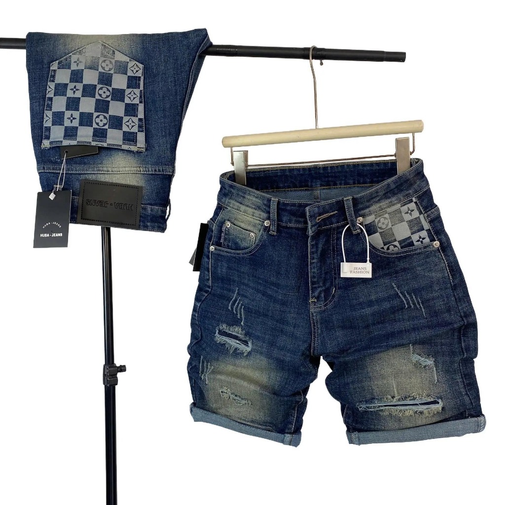 Quần short jeans nam HUBA-JEANS (có BIGSIZE) wash rách Menswear Pants Có Túi Denim quần purple