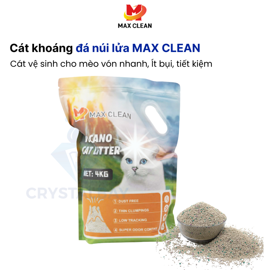 Cát Đá Khoáng Núi Lửa Volcanic Max Clean, máy vệ sinh cho mèo 4Kg siêu vón không bụi - Max Clean