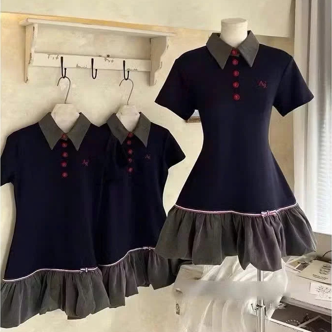 (Hàng chuẩn loại 1) Váy Thiết Kế Polo Cổ Sơ Mi Phối Xòe Thêu Nơ Cao Cấp Bun22 | BigBuy360 - bigbuy360.vn