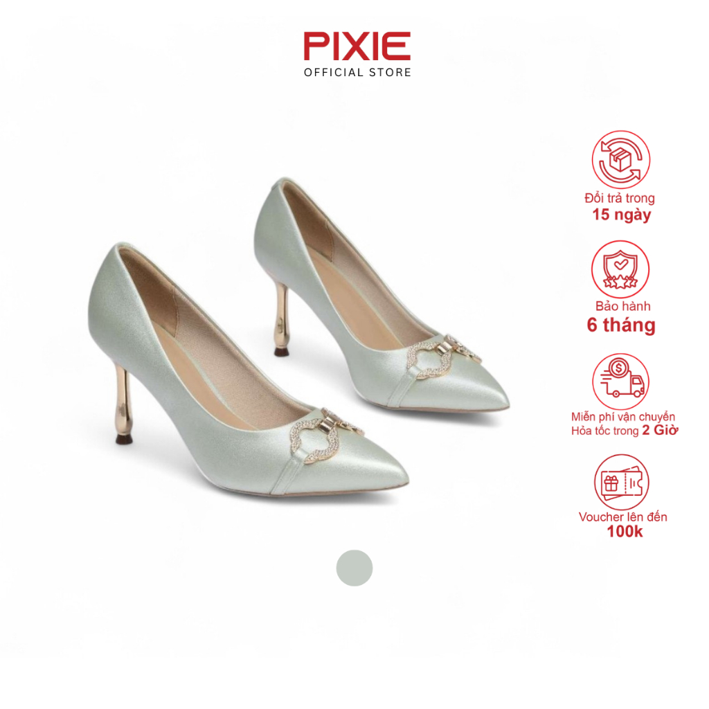 Giày Cao Gót 8cm Phối Khóa Đính Đá Pixie H259