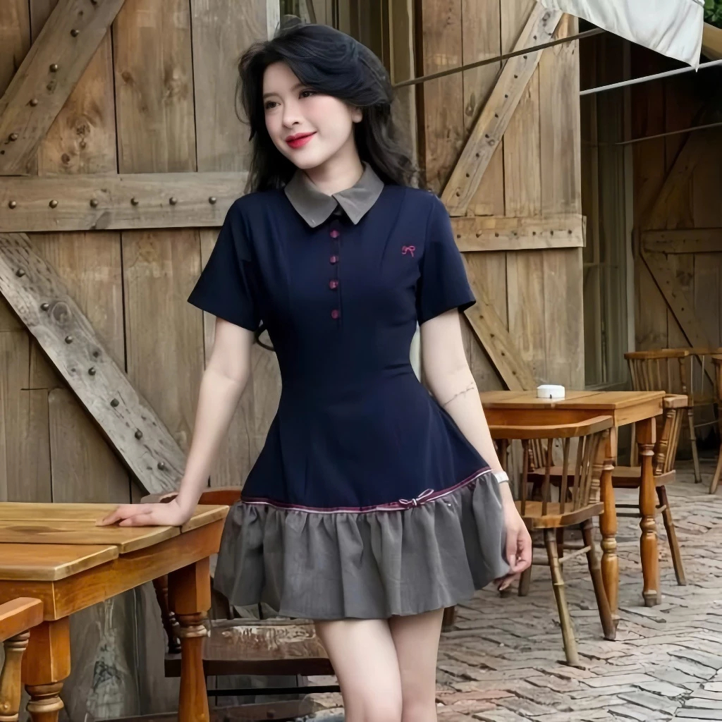 (Hàng chuẩn loại 1) Váy Thiết Kế Polo Cổ Sơ Mi Phối Xòe Thêu Nơ Cao Cấp Bun22 | BigBuy360 - bigbuy360.vn