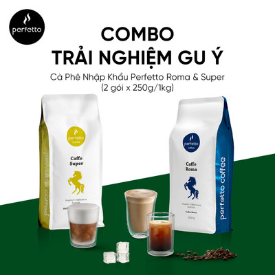 Combo Cà Phê Hạt Perfetto Caffe Super + Roma (2 gói x 1kg/250g) | Cà Phê Nguyên Chất Rang tại Úc