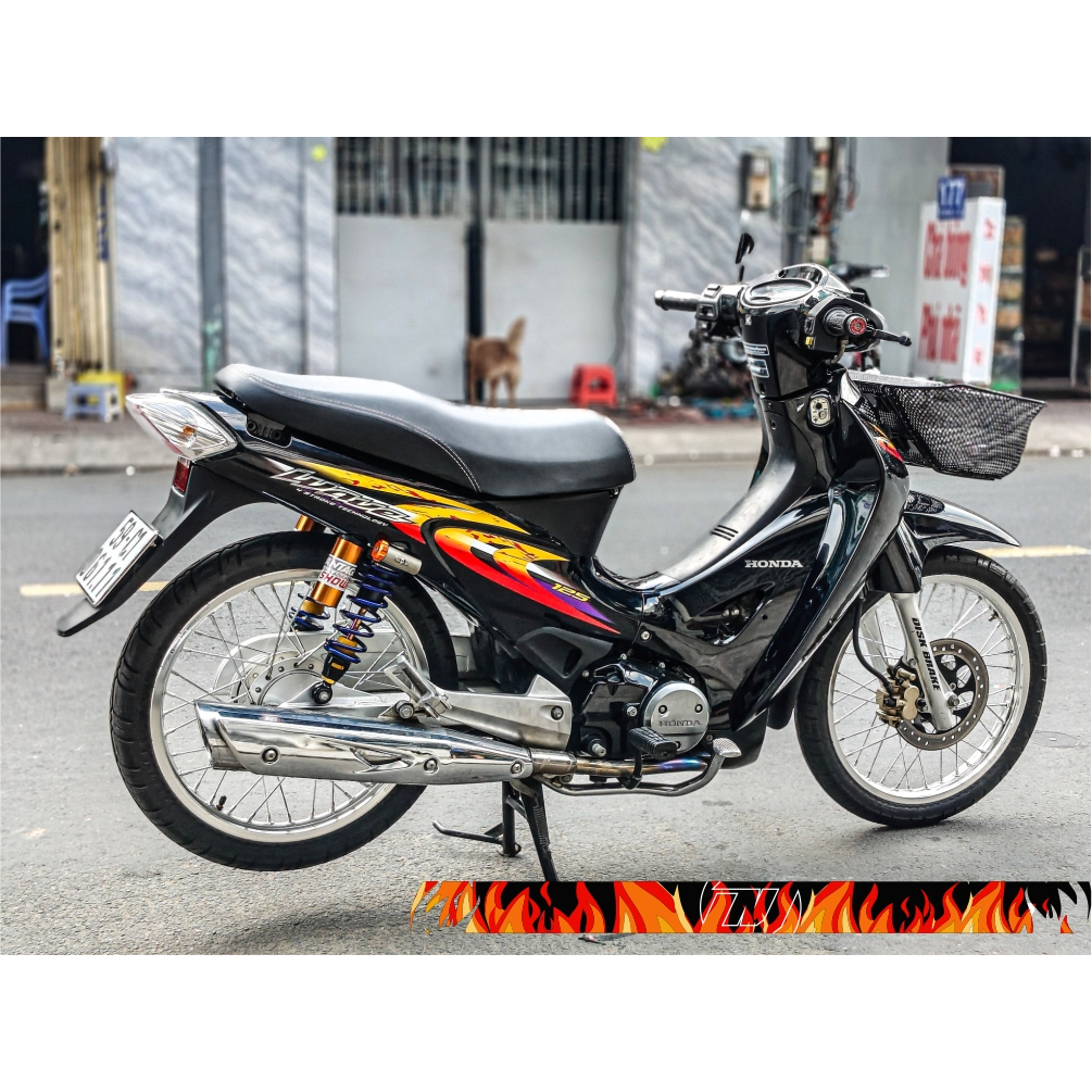 Tem Wave 125 thái đỏ vàng tím dán xe đen - dán được Future 2