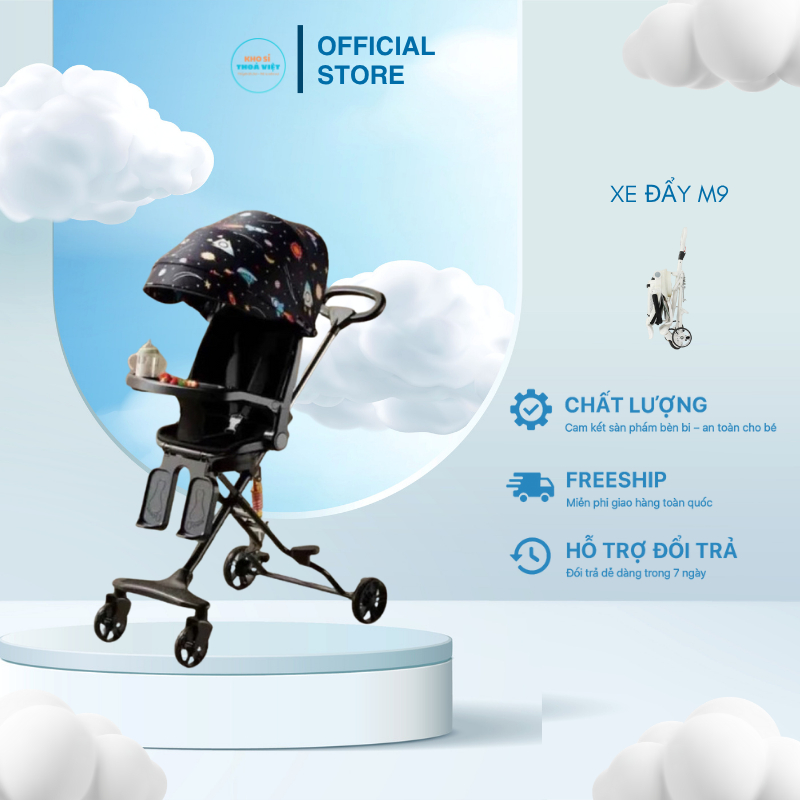 xe đẩy M9 đẹp 3 chế độ gấp gọn nằm ngồi tiện ích đi du lịch