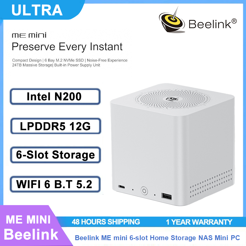 Beelink ME MINI sáu khe Intel N200 LPDDR5 M.2 PCIE3.0 Lan kép Nhà lưu trữ NAS Máy tính mini
