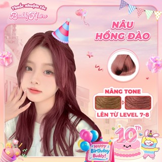 Thuốc nhuộm tóc màu NÂU HỒNG ĐÀO Thuốc nhuộm tóc tại nhà cao cấp Buddyhairs tặng kèm phụ kiện nhuộm tóc