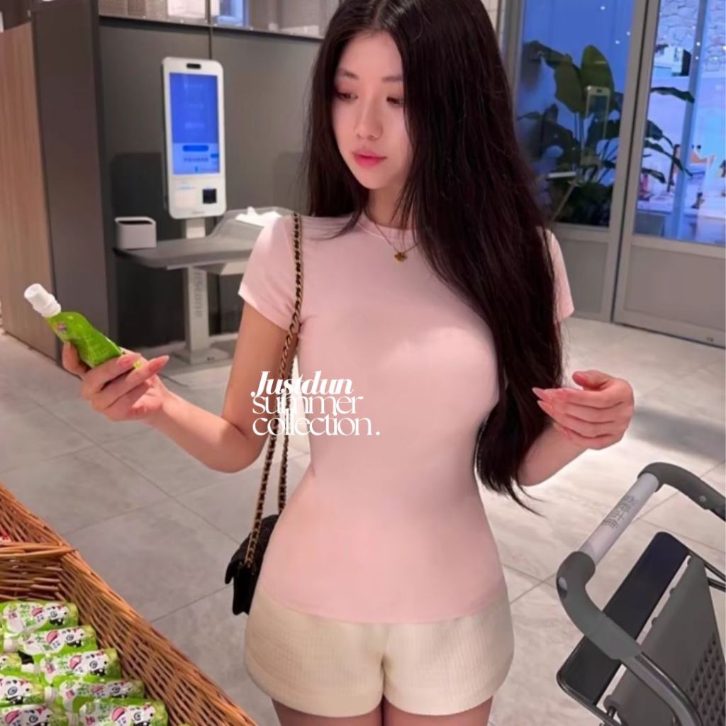Áo thun ôm body cotton lông mịn co giãn Justdun B18 - Tông màu Pastel | BigBuy360 - bigbuy360.vn