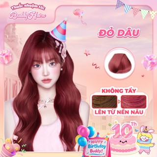 Thuốc nhuộm tóc màu ĐỎ DÂU,ĐỎ RƯỢU VANG thuốc nhuộm tóc tại nhà Buddyhairs tặng kèm phụ kiện nhuộm tóc