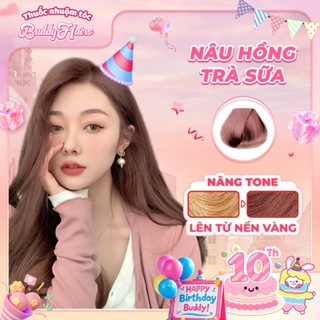 Thuốc nhuộm tóc màu NÂU HỒNG TRÀ SỮA thuốc nhuộm tóc tại nhà Buddyhairs tặng kèm phụ kiện nhuộm tóc
