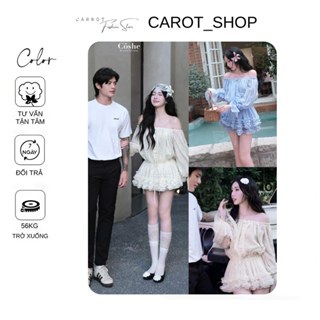 VN46 ( có bigsize- DEAL MỞ BÁN ) Set áo trễ vai đan dây viền bèo phối chân váy viền tiểu thư sang chảnh by CarrotShop
