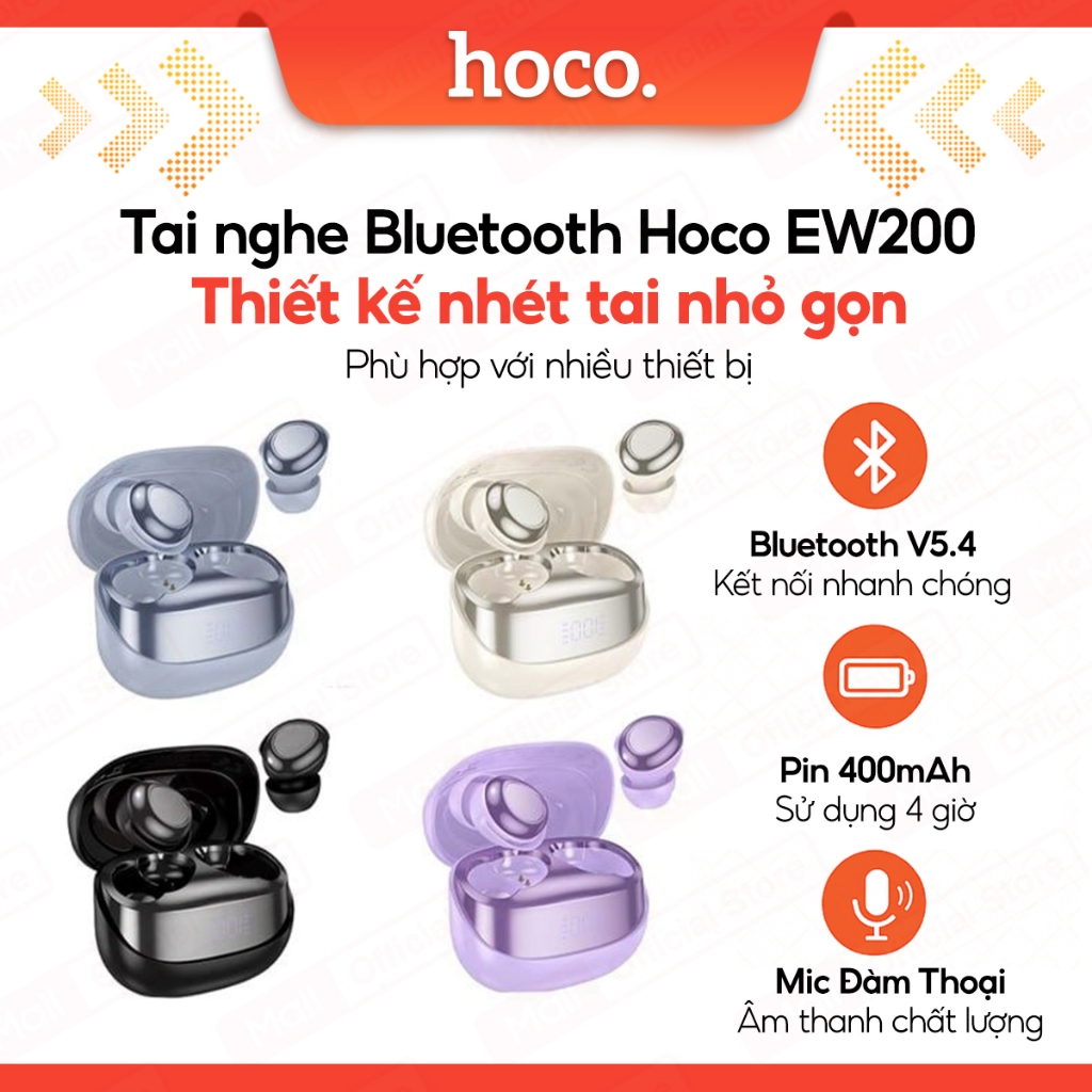 Tai nghe Bluetooth V5.4 Hoco EW200 pin 400mAh,màn hình LED hiển thị, , Âm thanh sống động, tương thí