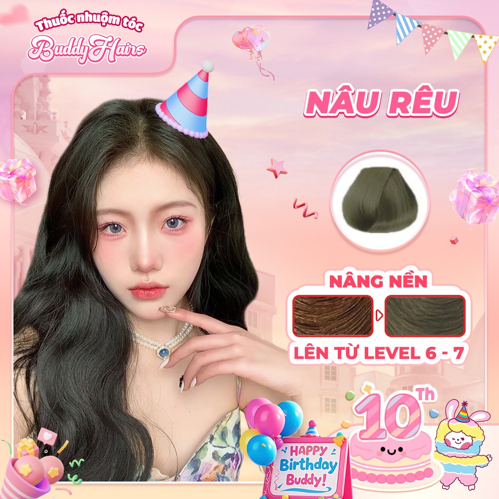 Thuốc nhuộm tóc màu NÂU RÊU thuốc nhuộm tóc tại nhà Buddyhairs tặng kèm phụ kiện nhuộm tóc