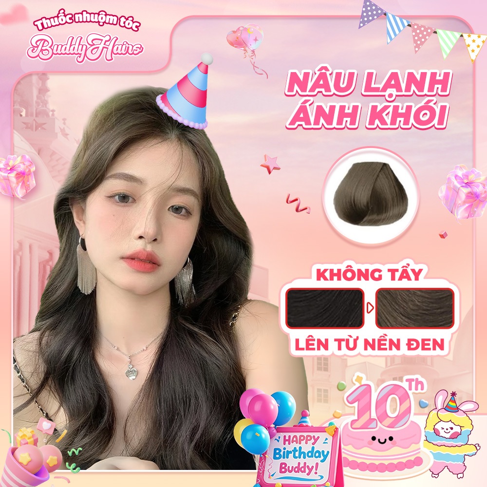 Thuốc nhuộm tóc màu NÂU LẠNH ÁNH KHÓI thuốc nhuộm tóc tại nhà Buddyhairs tặng kèm phụ kiện nhuộm tóc