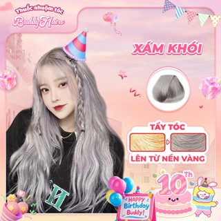 Thuốc nhuộm tóc màu XÁM KHÓI Thuốc nhuộm tóc tại nhà cao cấp Buddyhairs tặng kèm 1 tẩy 50K phụ kiện nhuộm